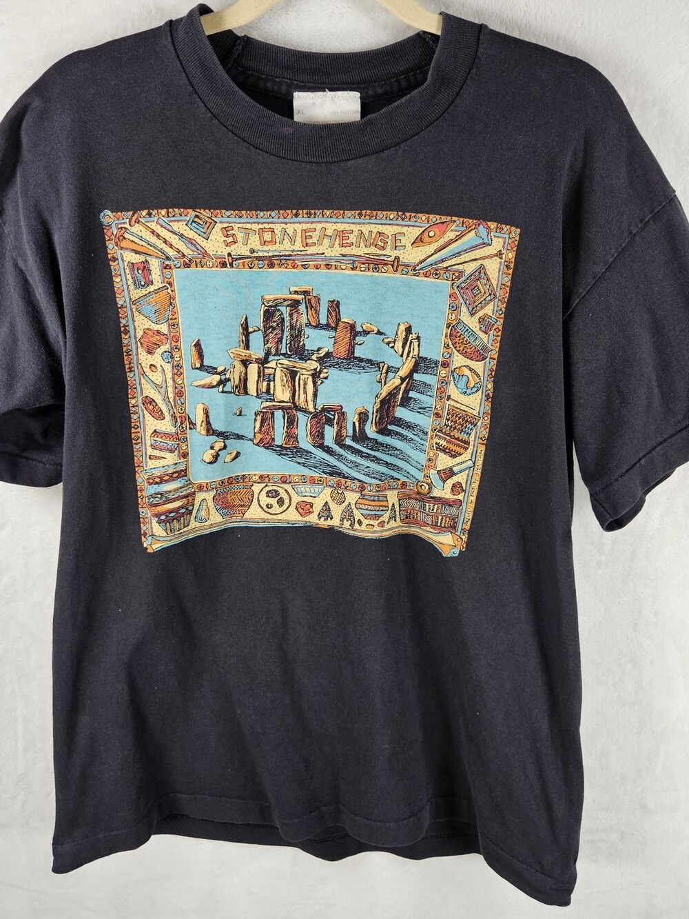 English Heritage T-Shirt Stonehenge Graphic Black 100% Cotton Unisex Size XL